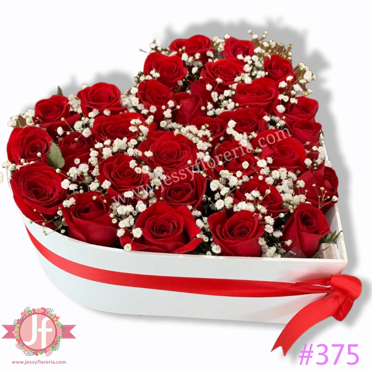 Corazón 25 rosas con gypson – Jessy Floreria