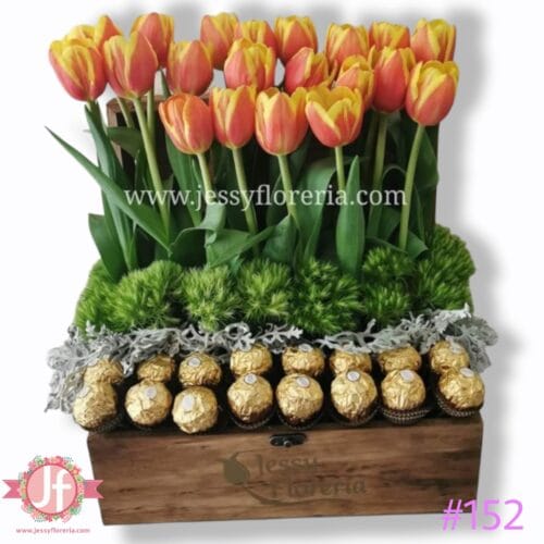 152-Cofre de tulipanes con ferreros