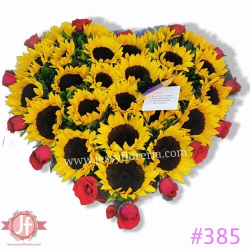 385 corazón de girasoles y rosas