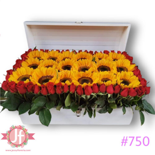 750-cofre-18-girasoles-y-rosas, Arreglos florales en Tonalá