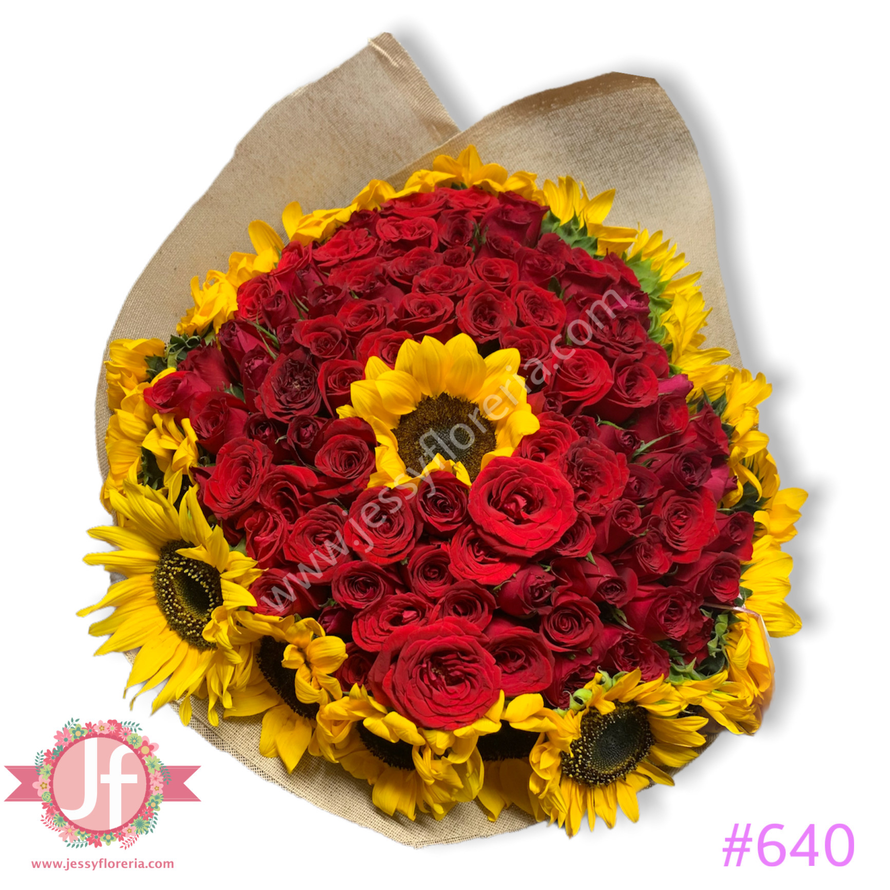 Ramo de 100 rosas y 20 girasoles – Jessy Floreria
