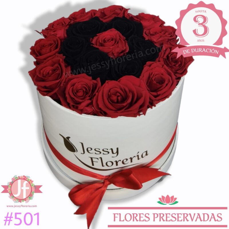 Caja 18 rosas eternas rojas y negras – Jessy Floreria