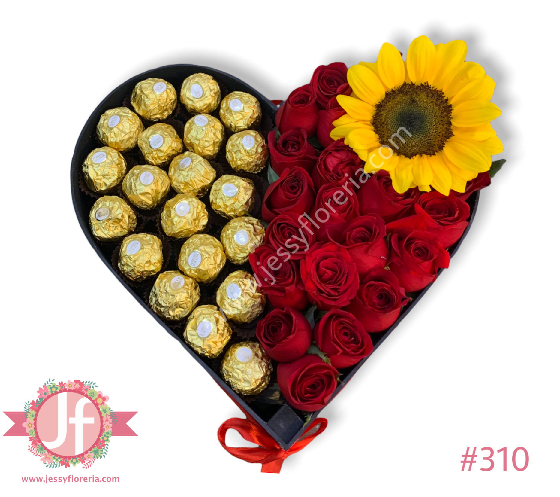 Corazón rosas, girasol y Ferrero - Envíos GRATIS Mismo día 2 a 4 Hrs