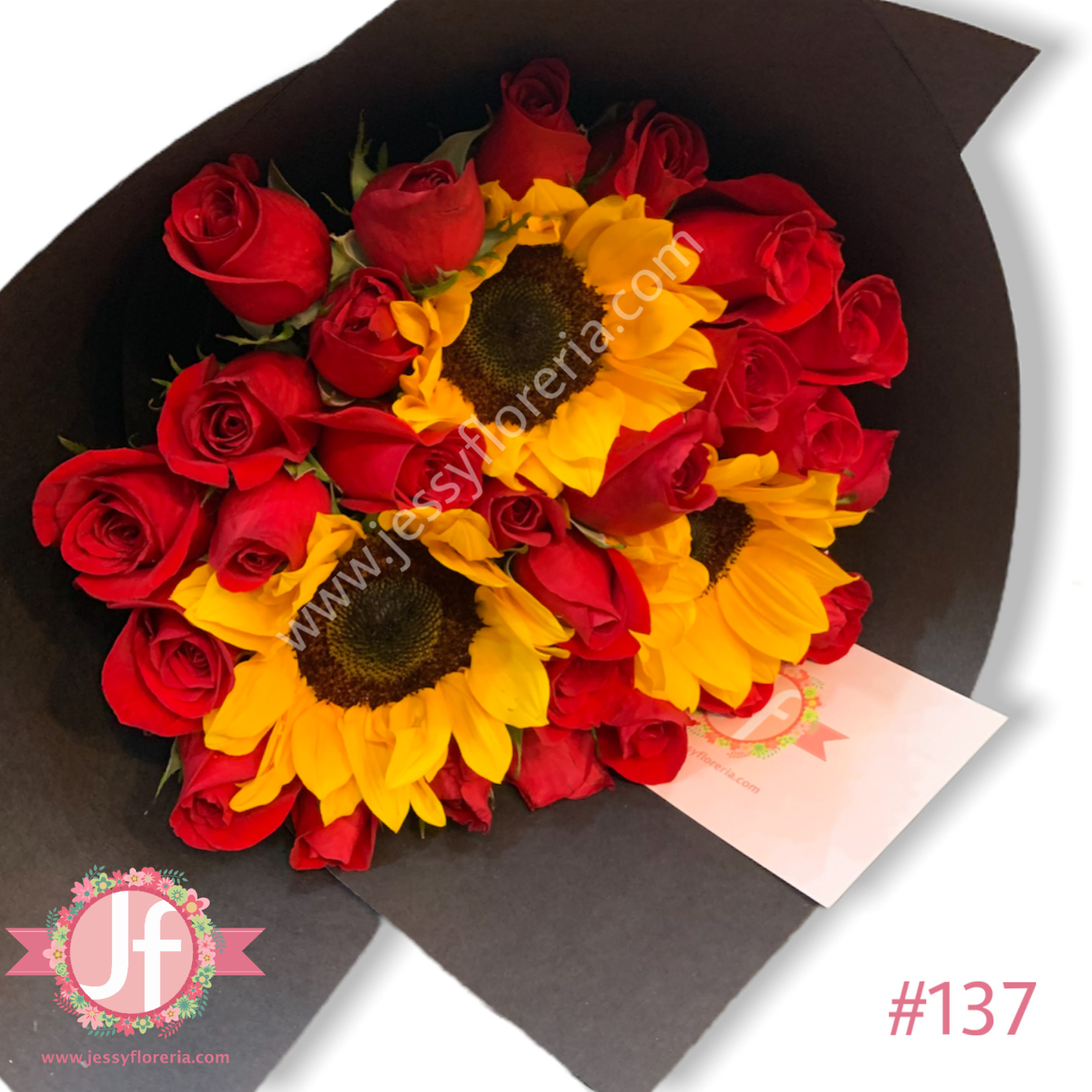 Bouquet 3 girasoles y 24 rosas - Envíos a domicilio mismo día 2 a 4 Hrs