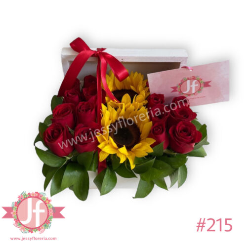 215-cofre-con-16-rosas-y-2-girasoles