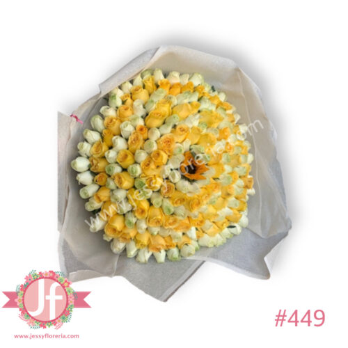 449-ramo-de-200-rosas-blancas-y-amarillas-con-1-girasol