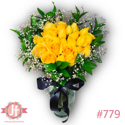 779-florero-24-rosas-amarillas-y-follajes