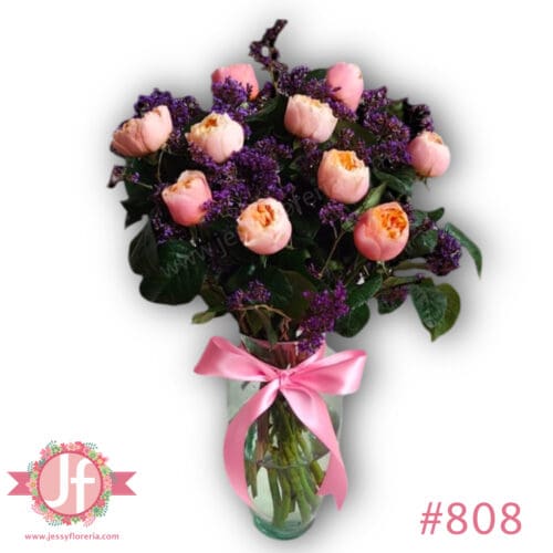 808-florero-10-rosas-inglesas-y-follajes