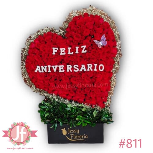 811-Corazón 250 rosas Feliz Aniversario