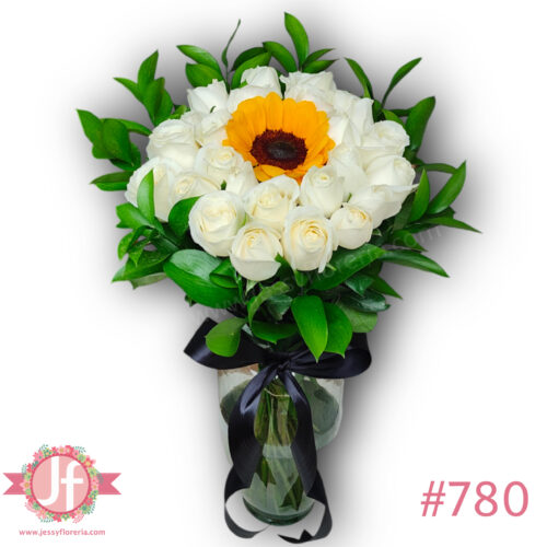 780-florero-24-rosas-blancas-y-girasol