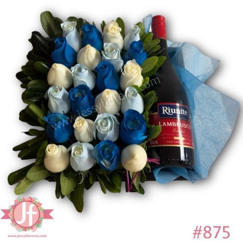 875 Caja 24 rosas tono azul y lambrusco